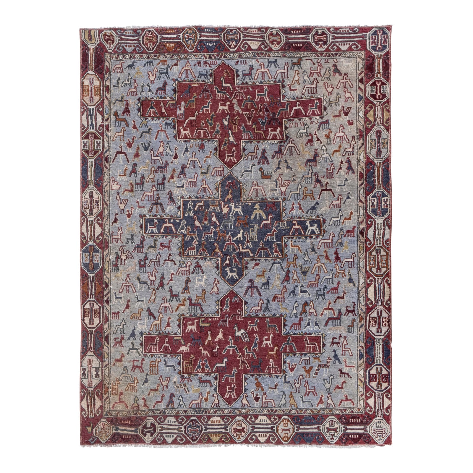 Vintage Silk Animal Soumac Kilim Rug | Chairish
