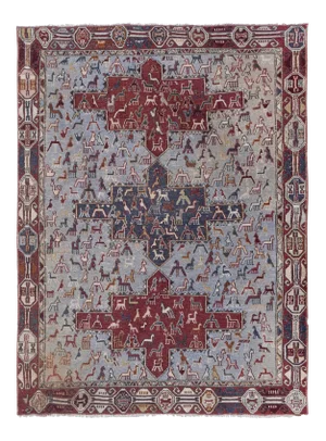 Vintage Silk Animal Soumac Kilim Rug
