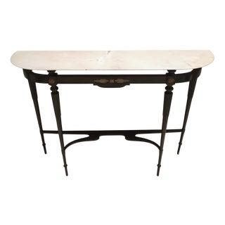 Portuguese Demi Lune Console Table in Ebonized Beech with Pink Marble Top, Italy, 1960s For Sale