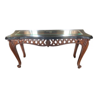 1990s Chippendale Mahogany/Marble/Glass Console Table For Sale