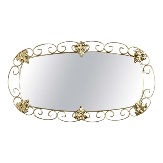 Vintage Oval Mirror in Brass, 1950s For Sale