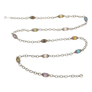 Gabriel & Co. Infinity Multicolor Gems 14k White Gold Fancy Bead Necklace 36" For Sale