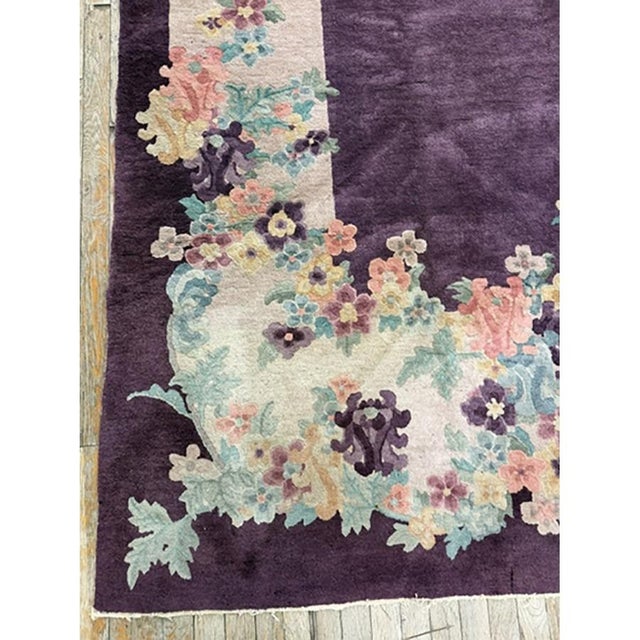 1920s Antique Purple Open Field Chinese Handknotted Art Deco Wool Room Size Rug For Sale - Image 4 of 10