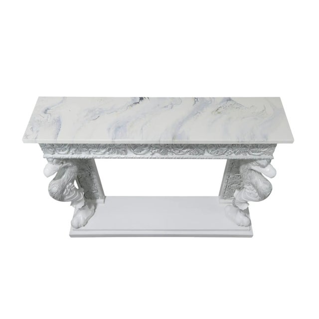 1980s Hollywood Regency Style Carved Wooden Mantel/Entrance Table (Silver-Plated Finish) For Sale - Image 13 of 16