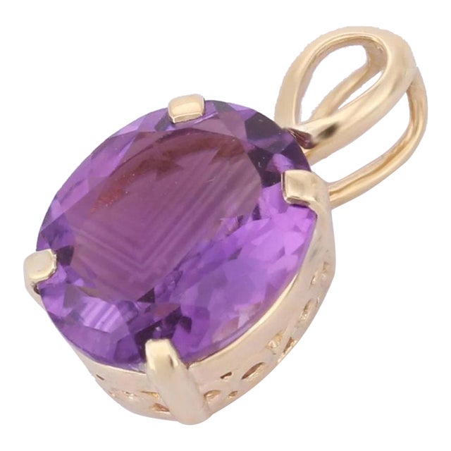 Amethyst Pendant- 14k Solid Gold Oval Cut Boho Pendant For Sale
