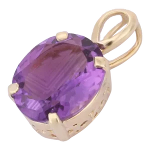 Amethyst Pendant- 14k Solid Gold Oval Cut Boho Pendant