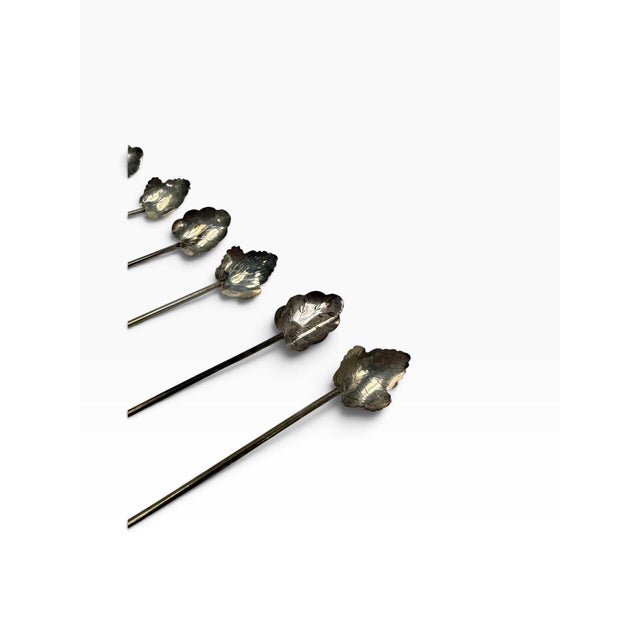 An exceptional set of six (6) vintage mid-century modern sterling silver iced tea or cocktail sipper straw spoons....