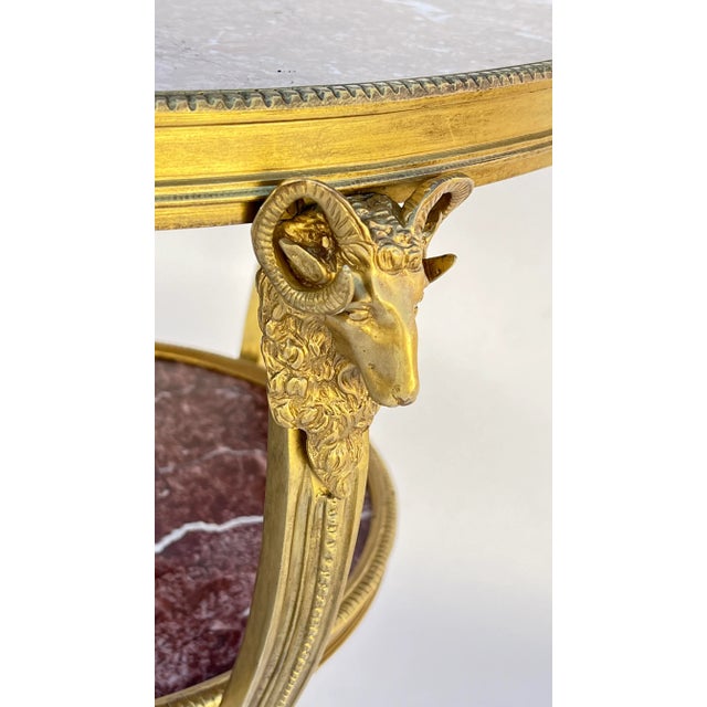 Early 20th Century French Bronze Ormolu Mounting and Rouge Marble Gueridon Table Side Tables- Set of 2 For Sale - Image 4 of 9