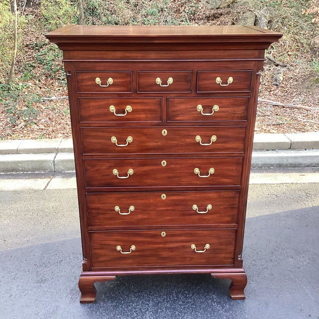 1980s Henkel Harris Genuine Mahogany Tall Chest of Drawers, Chippendale Style – Finish 29 For Sale - Image 14 of 15