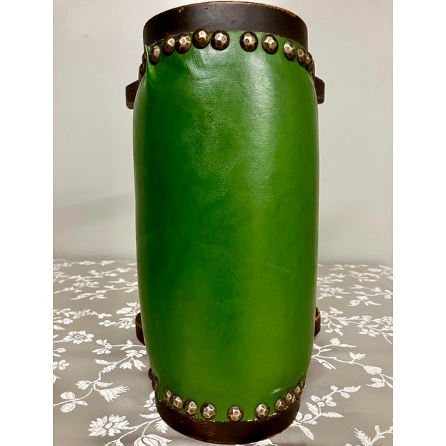 Antique Pegged-Joint Rolling Pin Gout Stool in Verdant Green Leatherette For Sale In Milwaukee - Image 6 of 18