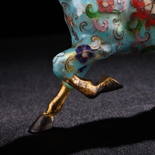 Metal Late 19th Century Cloisonné Enamel Horse Figurine With Gilt Accents, 1.1kg For Sale - Image 7 of 10