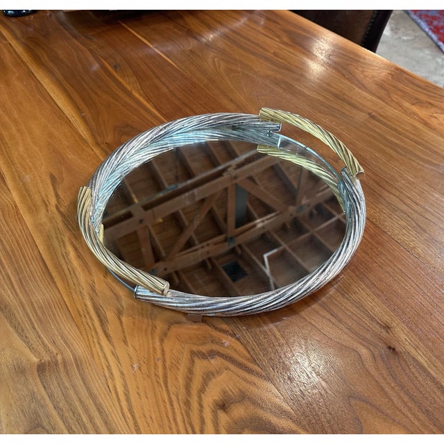 1970s Vintage Italian Round Brass and Chrome Tray 1970s For Sale - Image 5 of 7