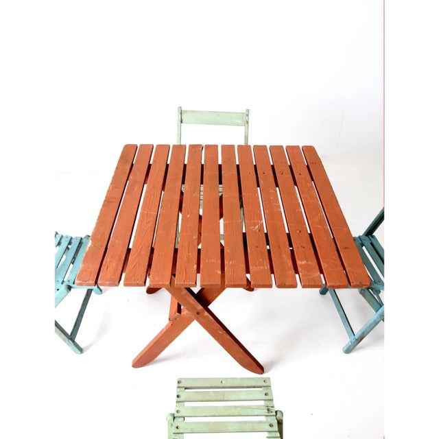 Vintage Wooden Patio Table & 4 Chairs For Sale - Image 14 of 16