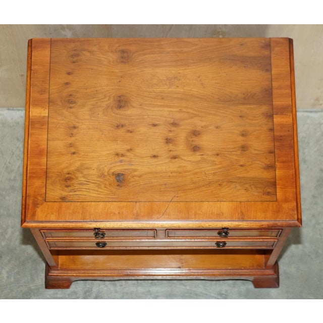 Vintage Burr Yew Wood Bedside Table with Drawers with Butlers Serving Tray For Sale - Image 14 of 18