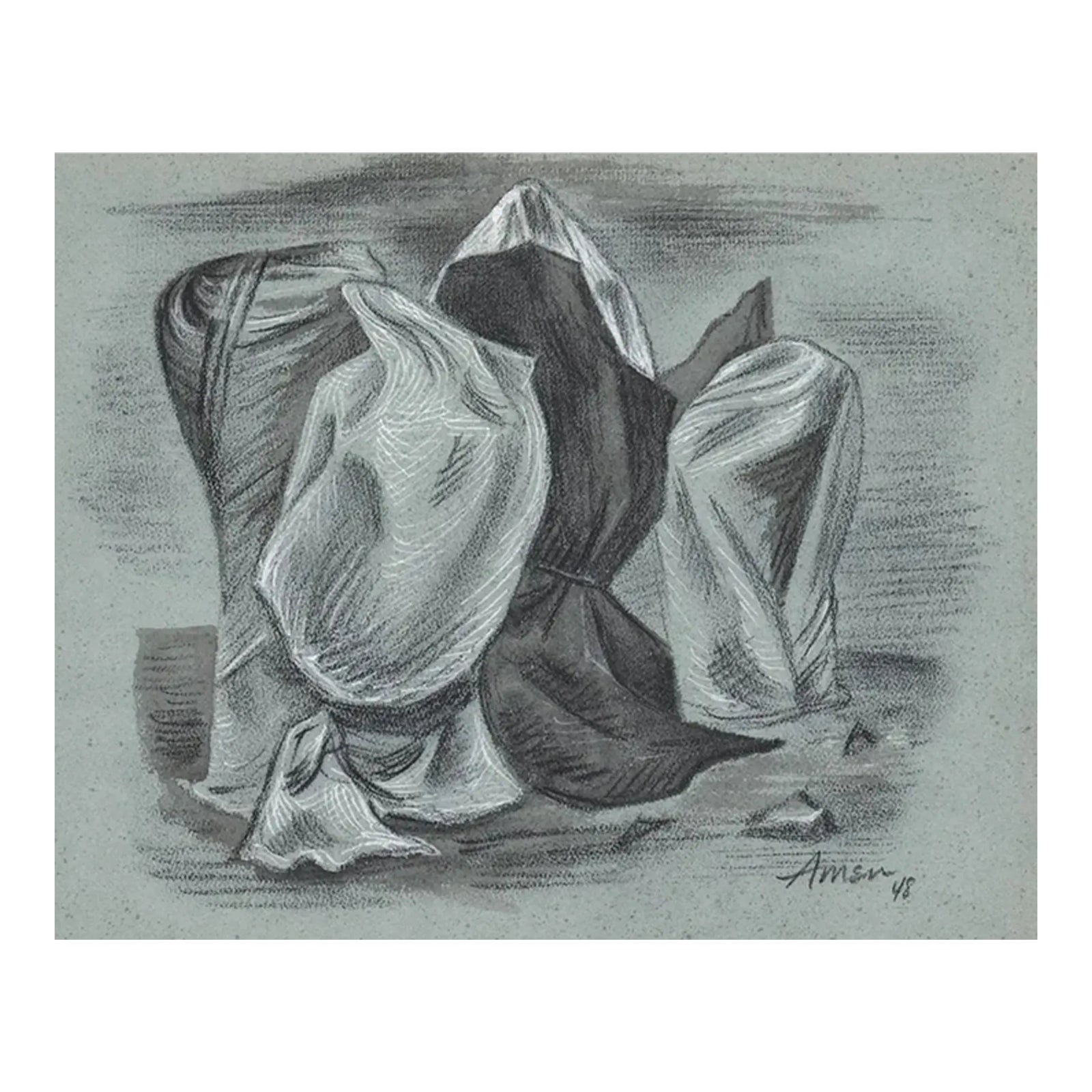 1948 Irving Amen Spectral Figures Drawing | Chairish