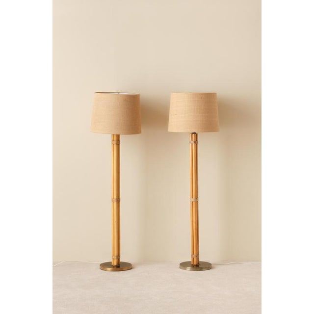 Brass and bamboo. Produced in Sweden by Bergboms, 1970s. Great condition, new shades. Measures: Height: 140 cm Diameter:...