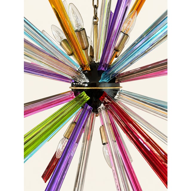 Red Sputnik Pendant Light with 50 Multicolored Murano Glass Prisms from Justfurnituress SRL For Sale - Image 8 of 10