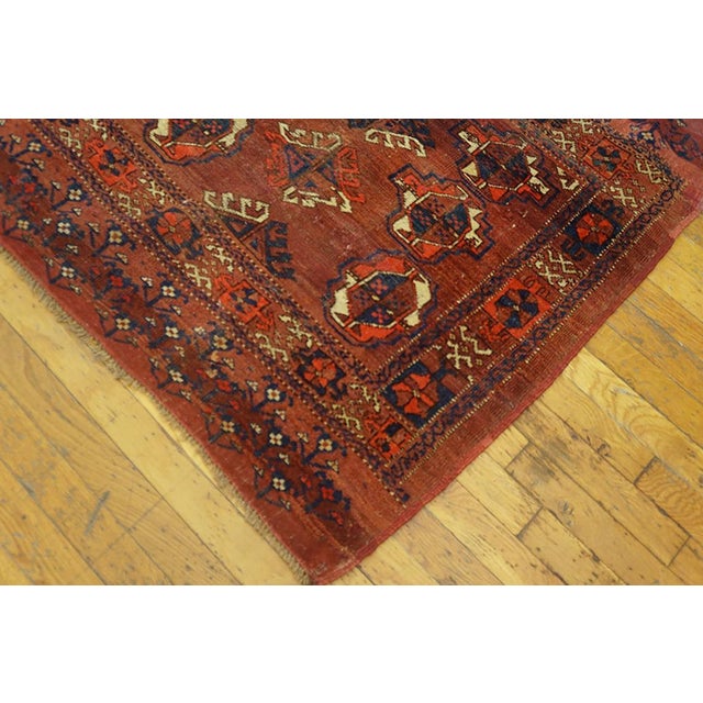 Late 19th Century 1890s Red Geometric Tribal Antique Ersari Beshir Russia Rug 2'10" X 4'5" Handknotted Wool Carpet For Sale - Image 5 of 5