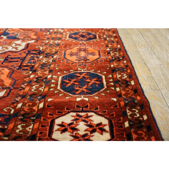 Brilliant Red and Blue Color With Geometric Design Antique Turkmen Tekke Rug For Sale - Image 9 of 11