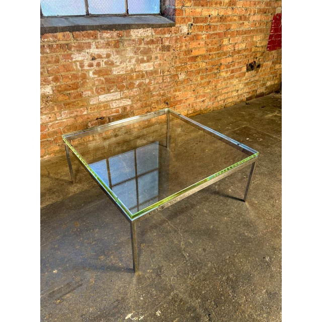 Late 20th Century Square Glass Coffee Table With Polished Steel Parsons Base For Sale - Image 4 of 7