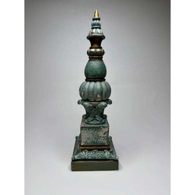 Vintage French Provincial Ornate Decorative Finial in French Blue & Gold For Sale - Image 9 of 12