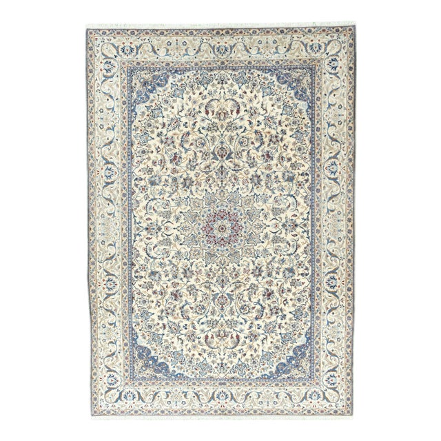 Hand-Knotted Nain 9la Oriental Rug with Silk Content For Sale