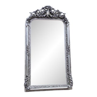 1970s French Artisan Louis XVI Silver Beech Wall Mirror For Sale