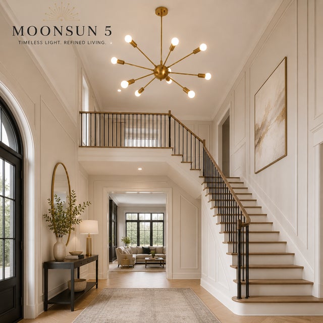 Modern Brass Chandelier With 8 Arms, Contemporary Lighting Fixture, Ceiling Light, Living Room or Dining Room Decor, Stylish and Elegant For Sale - Image 13 of 16