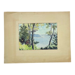 Vintage Original Double-Sided Seascape Watercolor Painting 1970a For Sale