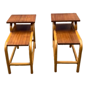 Mid Century Modern Set of Bamboo End Tables- Pair