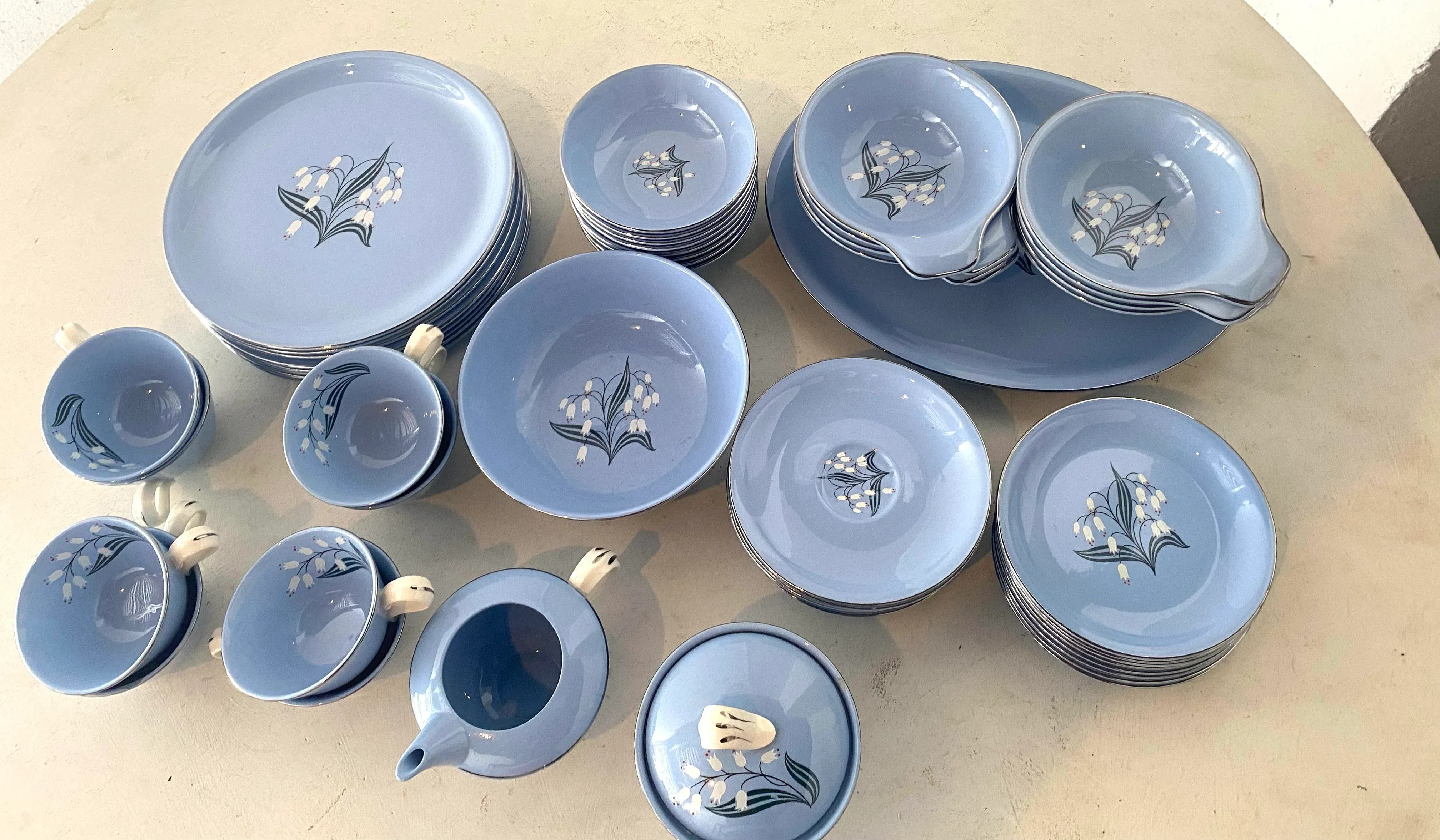 51 Pieces Skytone Pattern by Homer Laughlin Blue Floral China Set