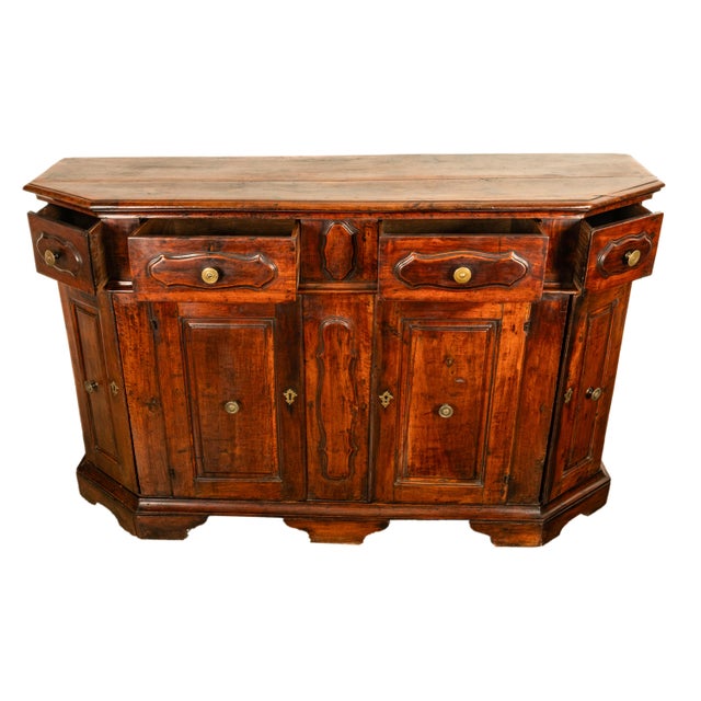 Wood Antique Italian Walnut Baroque Credenza Buffet Side Cabinet Circa 1680 Ex De Young Museum San Francisco For Sale - Image 7 of 12