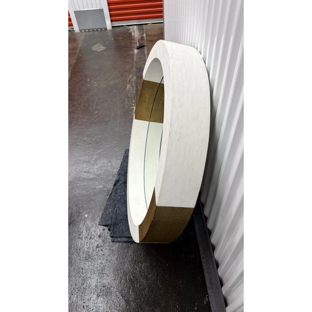 Mr Brown London Asti Large Round Mirror Ivory Gold Faux Shagreen For Sale In New York - Image 6 of 6