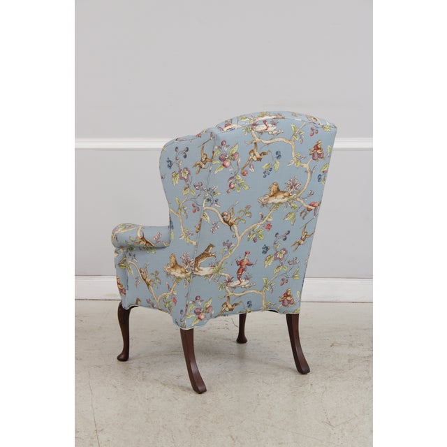 Textile Pair Jungle Boogie Monkey Toile Upholstered Wing Chairs For Sale - Image 7 of 14