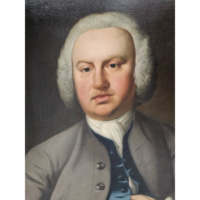 18th C Early Anglo- American Colonial Gentleman Portrait Oil Painting on Canvas For Sale - Image 4 of 11