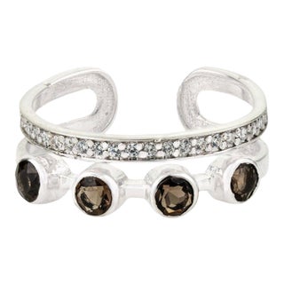 Rare Open Cuff Smoky Topaz Ring With Dazzling Zircons, Size 7.5 For Sale