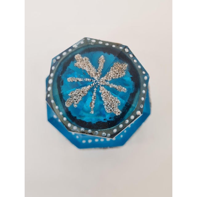 Blue Antique Art Deco French Inkwell in Blue Faceted Glass, 1920 For Sale - Image 8 of 10
