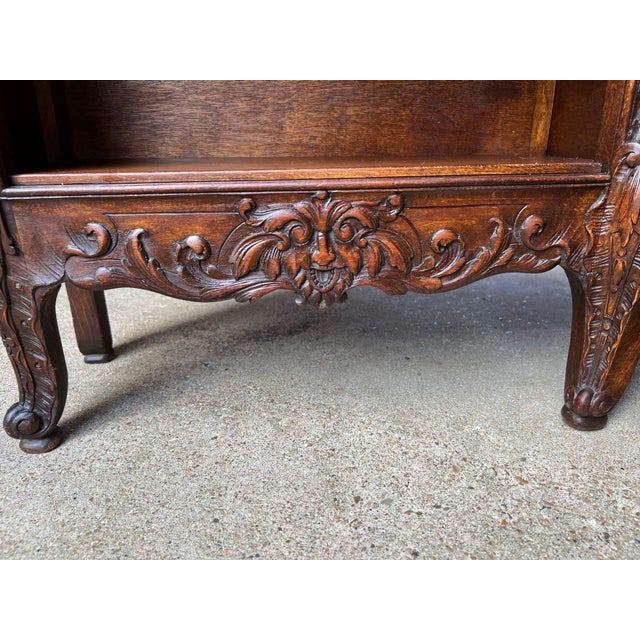 Antique French Corner Bookcase Carved Oak Louis XV Revival Open Shelves C1920 For Sale - Image 17 of 18