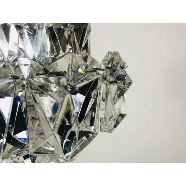 Gold German Chrome-Plated & Crystal Ceiling Lamp from Kinkeldey, 1960s For Sale - Image 8 of 12
