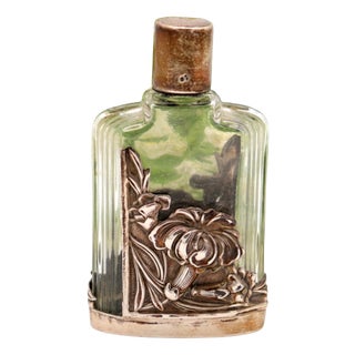 Glass Perfume Bottle with Silver Frame For Sale