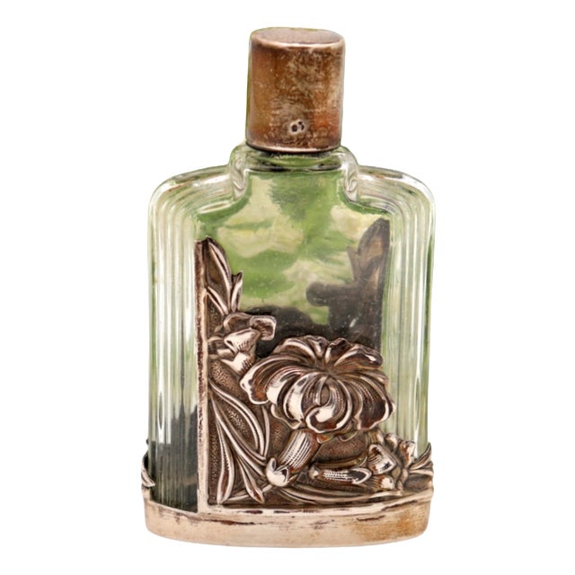 Glass Perfume Bottle with Silver Frame For Sale