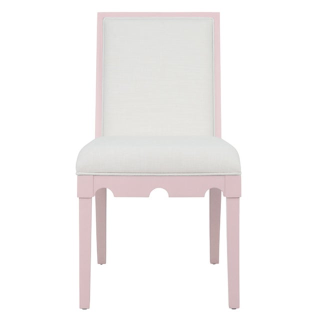 Matthew Izzo Home Lanister Pink Matte Lacquer Dining Chair With Performance Linen Upholstery For Sale In New York - Image 6 of 6