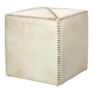 Jamie Young Ottoman in White Cowhide, Small