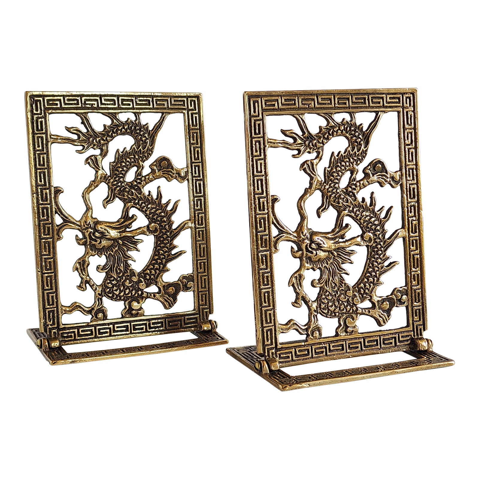 Mid-Century Brass Asian Bookends With Dragon Motif-A Pair | Chairish