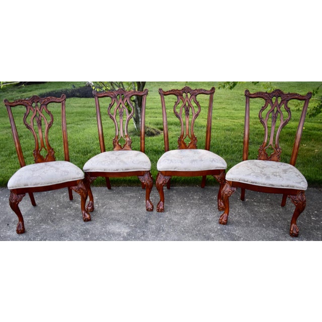 Vtg. Set of Four Heavily Carved Chippendale Style Cherry Side Dining Chairs For Sale - Image 9 of 16