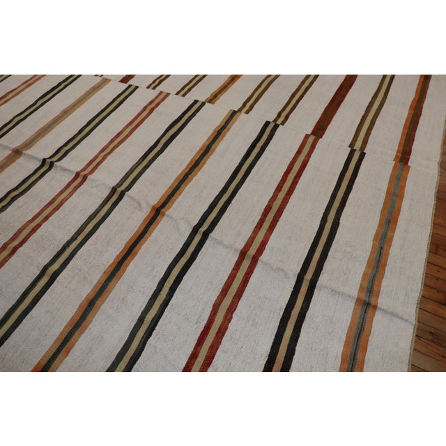 Rustic Oversize Square Striped Turkish Kilim For Sale - Image 3 of 6