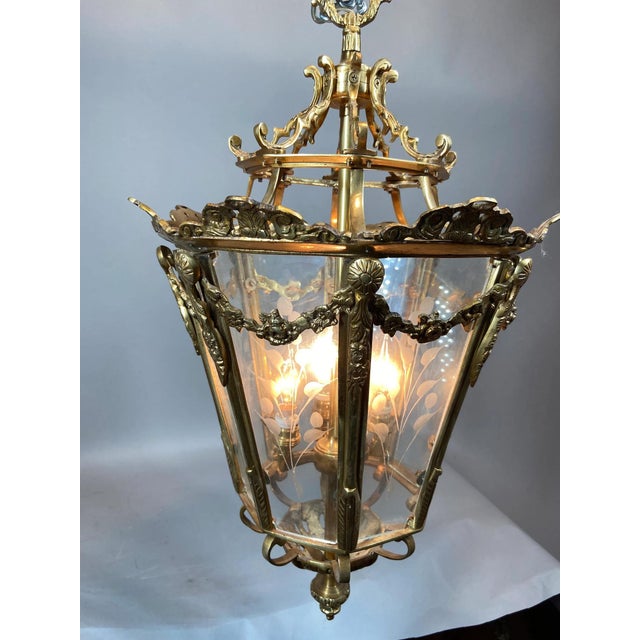 1970 French Louis XVI Gold Bronze Glass Lantern Chandelier For Sale - Image 13 of 16
