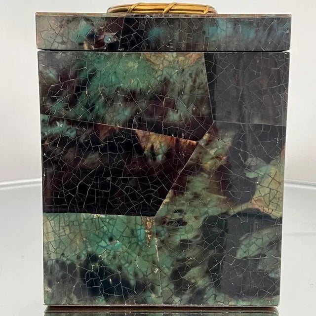Maitland - Smith Mosaic Green Penshell Box With Brass Accent by Maitland Smith For Sale - Image 4 of 10