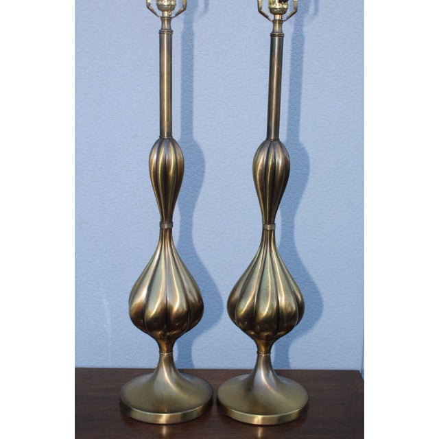 Stiffel 1950s Patinated Brass Stiffel Table Lamps - a Pair For Sale - Image 4 of 10