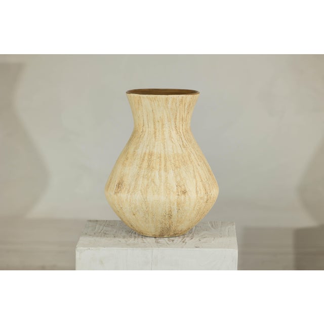Large Artisan Ceramic Vase with Textured Drip Glaze and Flared Neck For Sale - Image 12 of 18